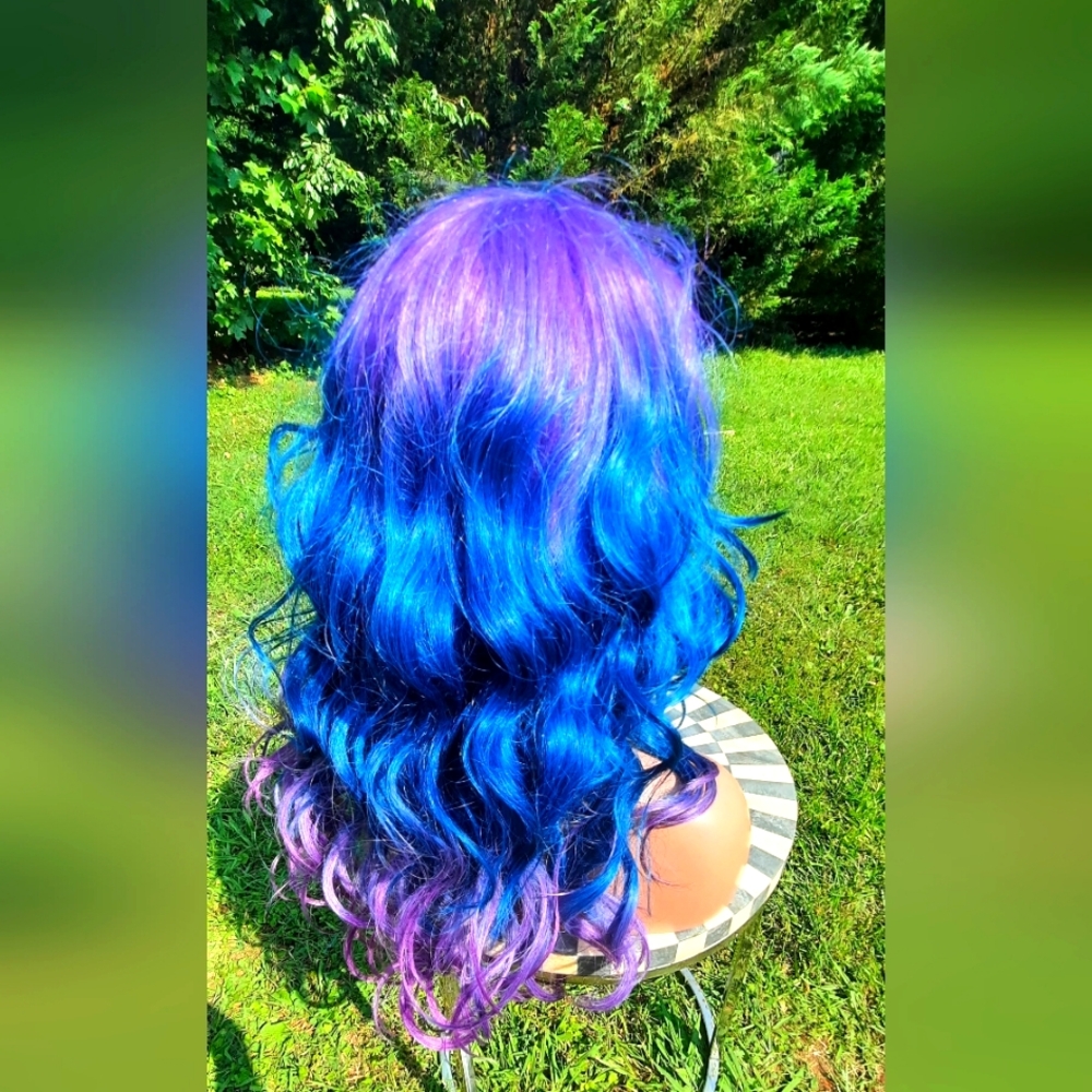 Purple blue ombre Synthetic lace Wig
